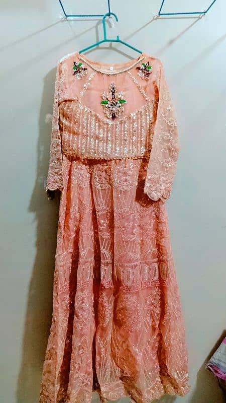 peachy pink long maxi with shalwar and dupatta 2