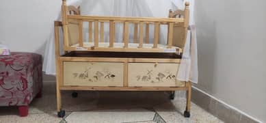 Baby Crib Bed with Mosquito Net and Drawer - Kids Sleep Swing Wooden