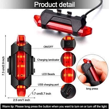 Bicycle Headlight Rechargeable USB Mountain Bike Warning Tail Light 3