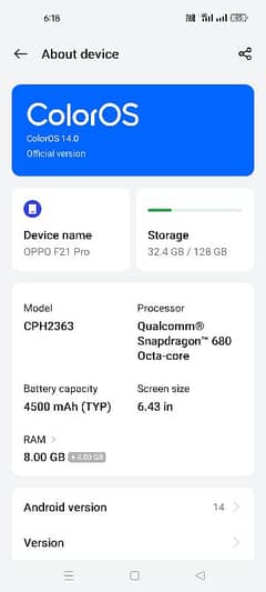 oppo f21 pro 8+4/128 good condition