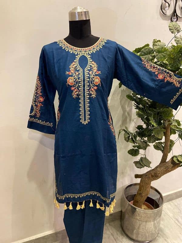 women's stiched cotton embroidered suit with free delivery all pak 2