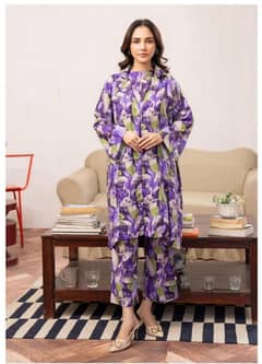 2 pcs women's unstitched Linen printed suit