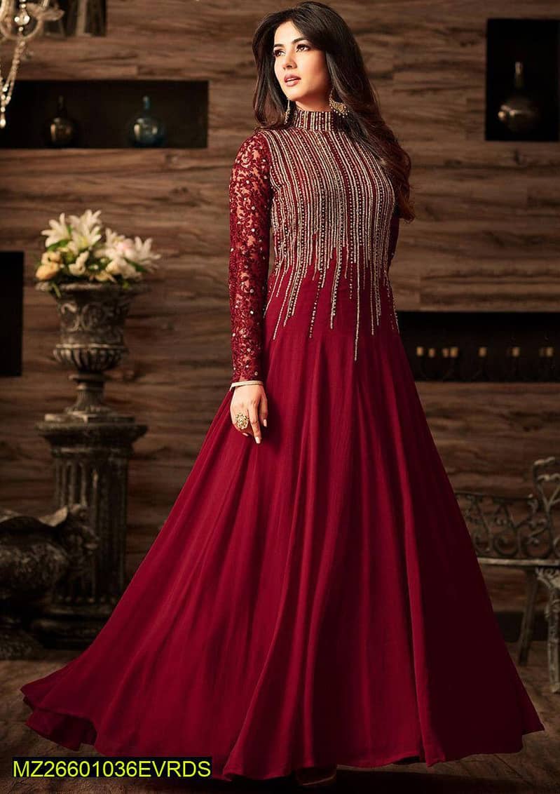 "3 Pcs Women's Stitched Crinkle Chiffon Zari Embroidered Suit - Styli 19