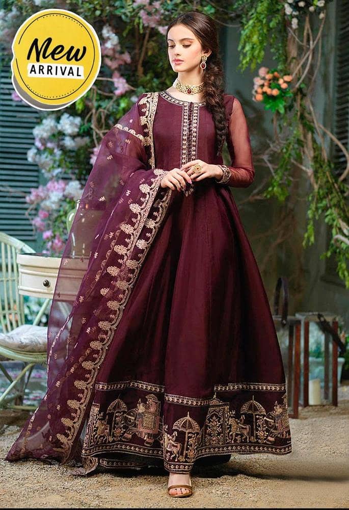 "3 Pcs Women's Stitched Crinkle Chiffon Zari Embroidered Suit - Styli 8