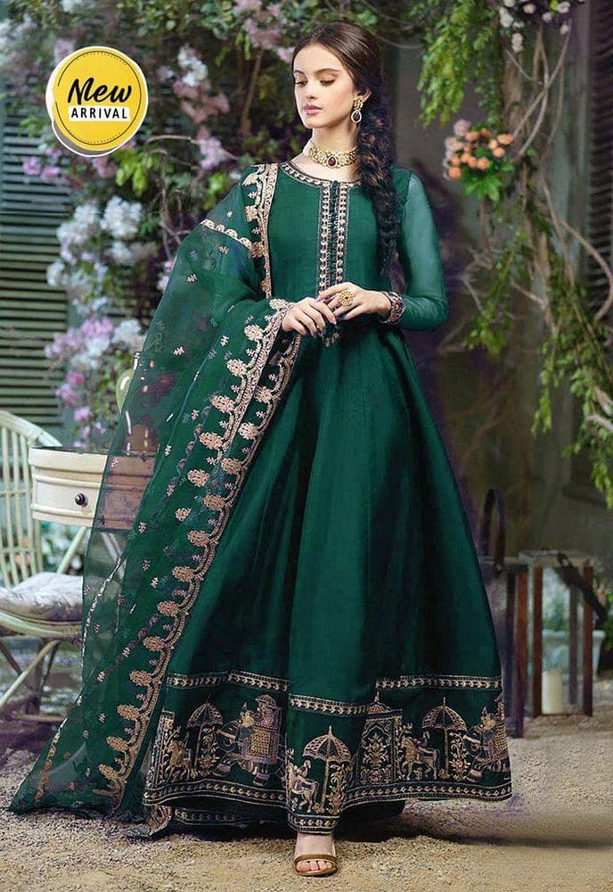 "3 Pcs Women's Stitched Crinkle Chiffon Zari Embroidered Suit - Styli 13