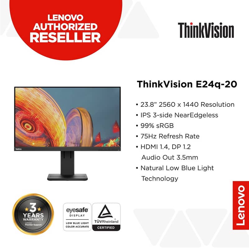 24" Inch Lenovo 2K Borderless Type-C Display IPS HDR 10 LED Monitor 7