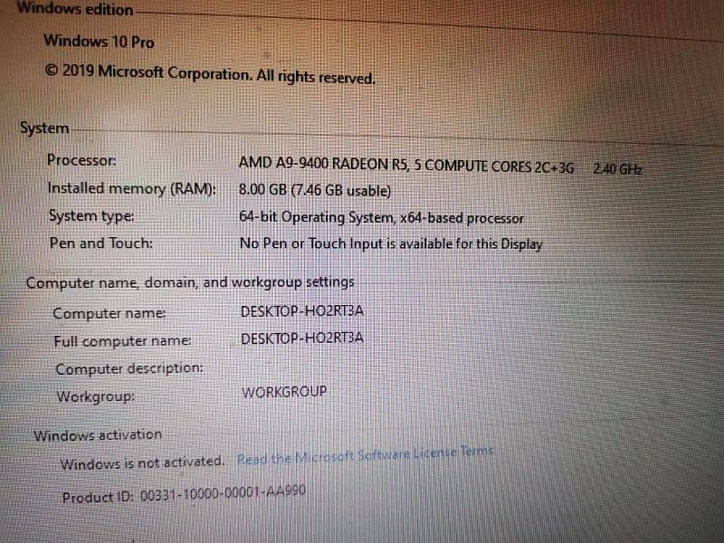 Dell inspiron AMD A9-9400 RADEON R5, 5 COMPUTE CORES 2C +3G 2.40 GHz 4