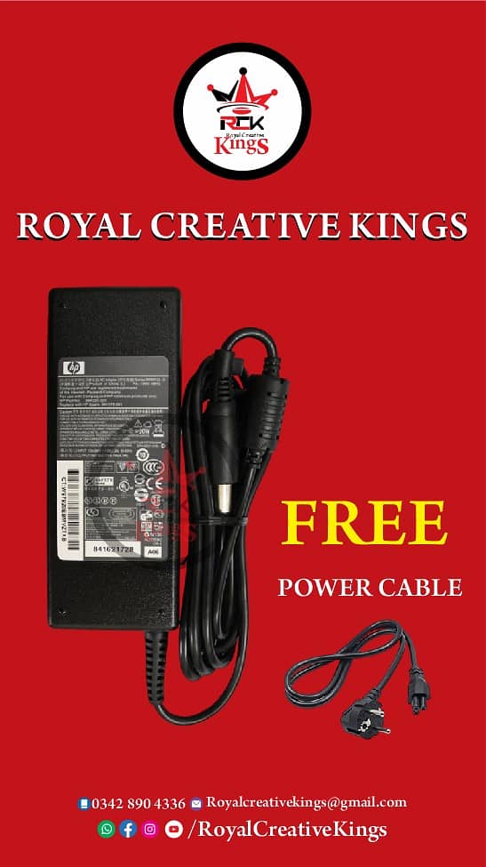 HP 90W 19V 4.74A Laptop AC Adapter Charger with Free Power Cable 0