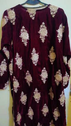 Embroidered Maroon Velvet Wedding/Party Suit