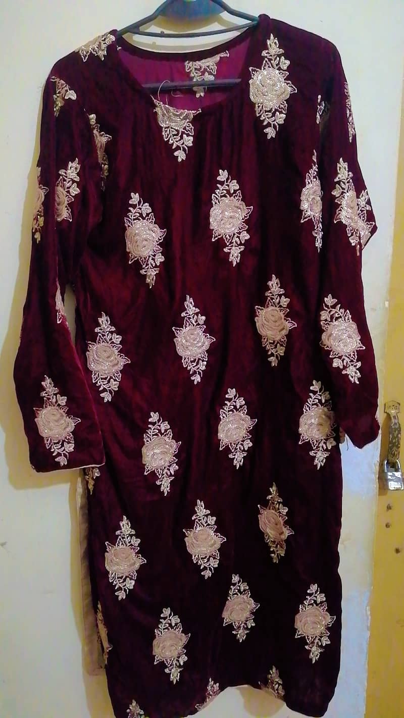 Embroidered Maroon Velvet Wedding/Party Suit 1