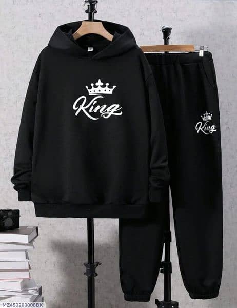 2 Pcs Men's Fleece Printed Hoodie Track Suit 3