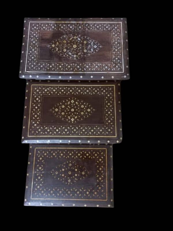 Set of 3 Nesting Tables Brown Colour 2