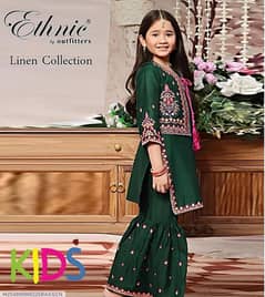 2 pcs girls linen Embroidered Unstitched suit