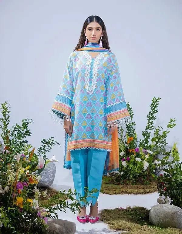 3 pcs women's unstitched silk printed suit 1