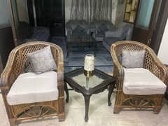 2 chairs cane sofa set