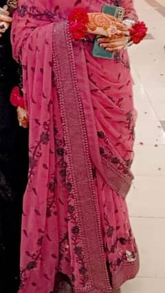 Saree pink colour