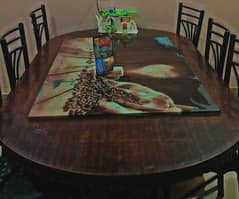 10 seater dinning table with printed glass without chairs