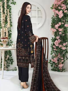 3 Pcs Women's Unstitched Linen Printed Suit | Linen Suit