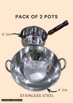 stainless steel pack of 2 fry pan and pot