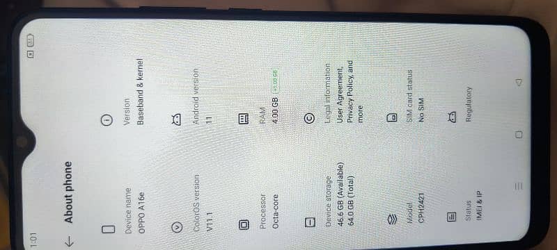 oppo a16e 4.64 full ok set pta approve 2