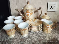 Fancy / Yellow / 17 piece / Gold plated / Porcelain Tea Set