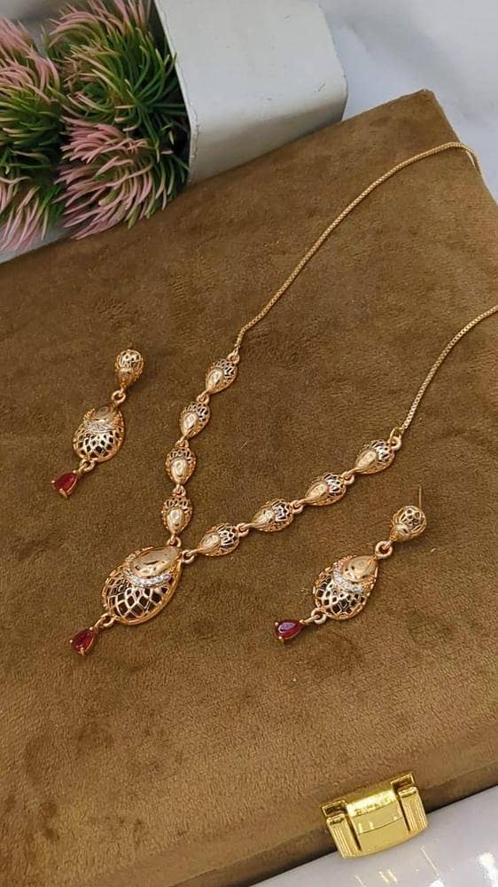 Gold Plated Zircon Artificial Jewelry Set | Elegant Pendant Set for Wo 13