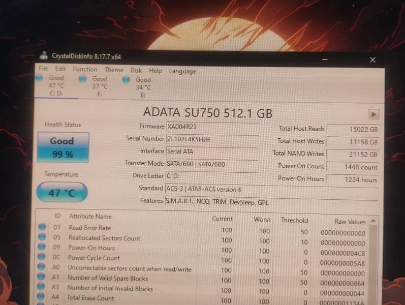 ADATA SU750 SSD 512GB 99% Health 2