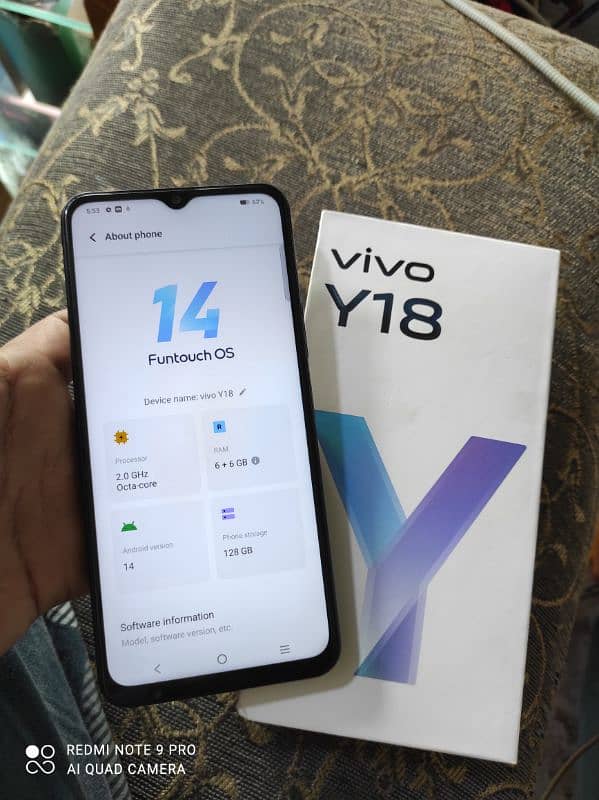 Vivo y18 6 128 with original box charger just 25 days used 6