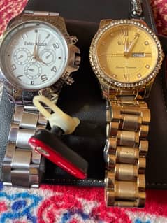 1 Ester watch & 1 olevs gold watch with free ear Bluetooth