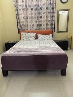 wooden Bed Set with side tables and looking mirror