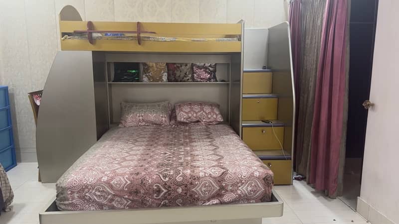 wooden Bed with extra bed down 4