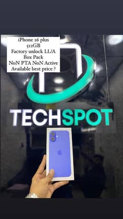 iphone16Plus 512GB factory unlocked boxpack LL/A NoNPTA NoNActive Blue