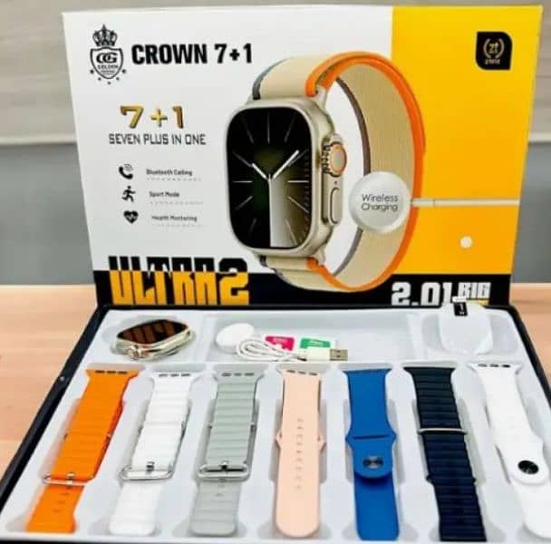 crown 7+1 ultr2 smart watch. 7+1 full HD Display,watapp. 0309,7019074 0