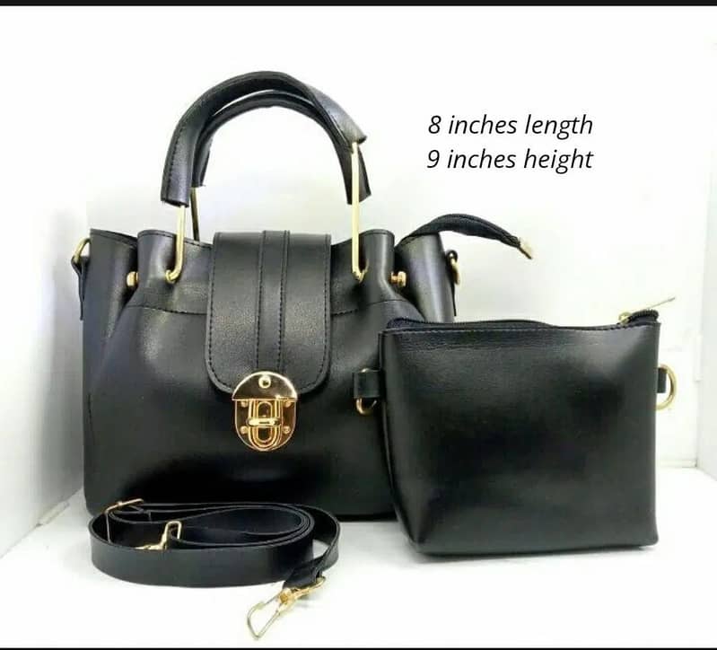 Women's PU Leather Plain Hand Bag Set 1