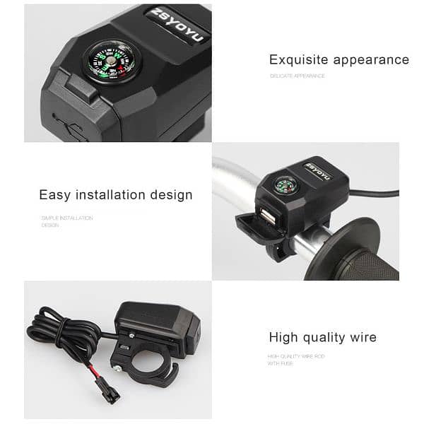 Universal Motorcycle Handlebar Mount Waterproof USB Charger 2