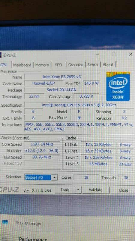 intel Xeon E5 2699 V3 18 core 36 Threads Pair 1