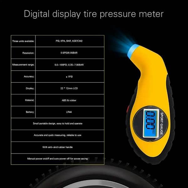 Tire yellow colour Pressure Gauge air pump Digital Tire Pressure 13