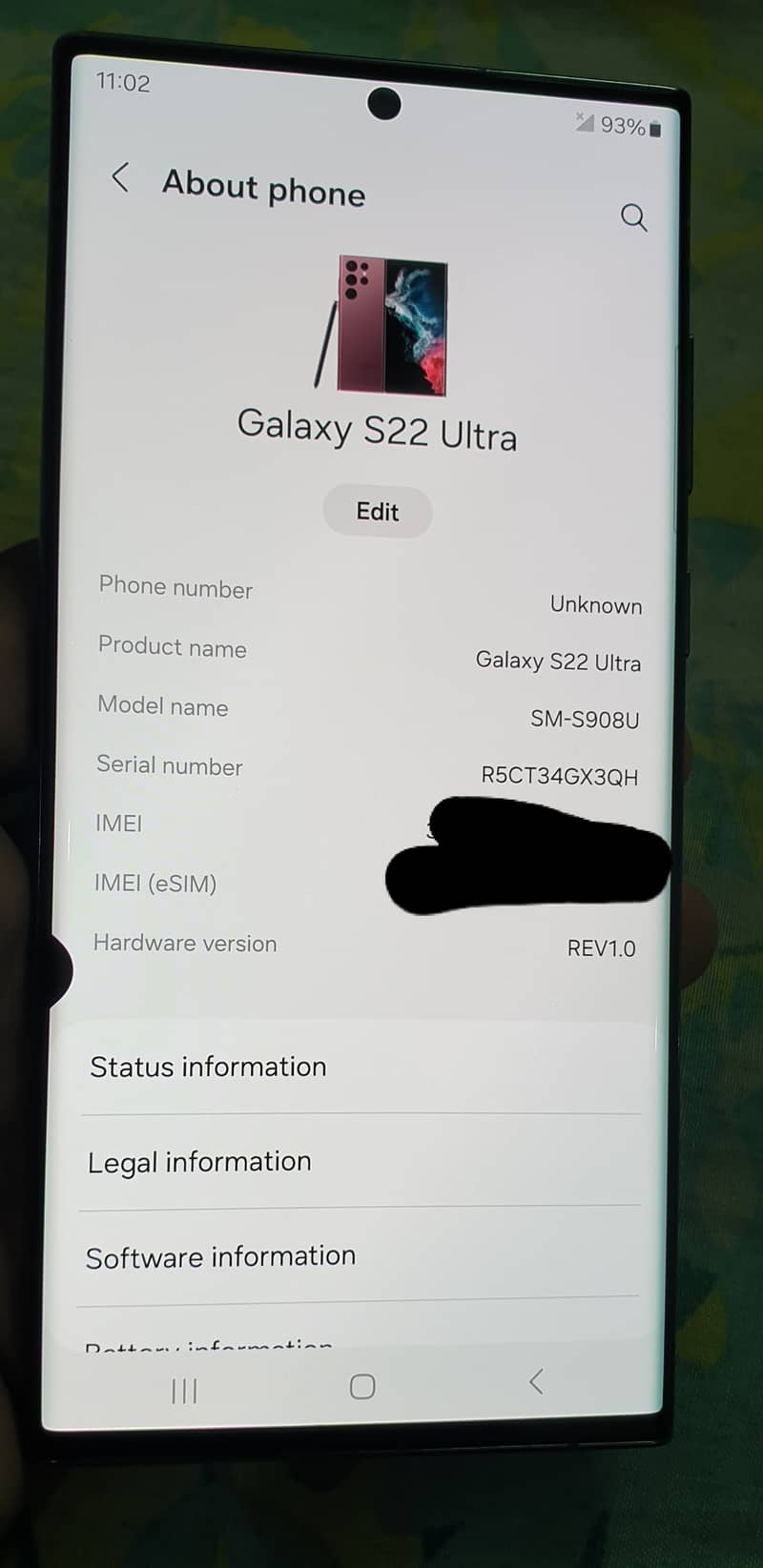 samsung s22 ultra 5g non pta only one small side dot 2