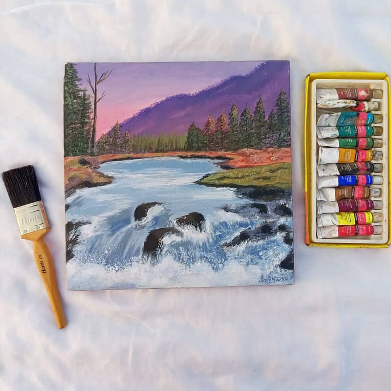 Handmade Painting of Mountainous Waterscape 0