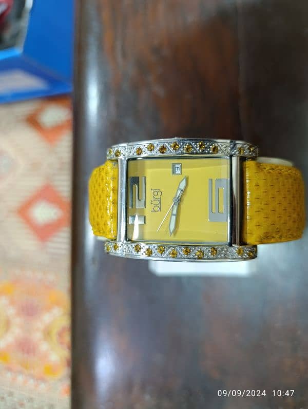 Original Burgi Yellow Watch American Brand Swiss Machine in 10000 only 9