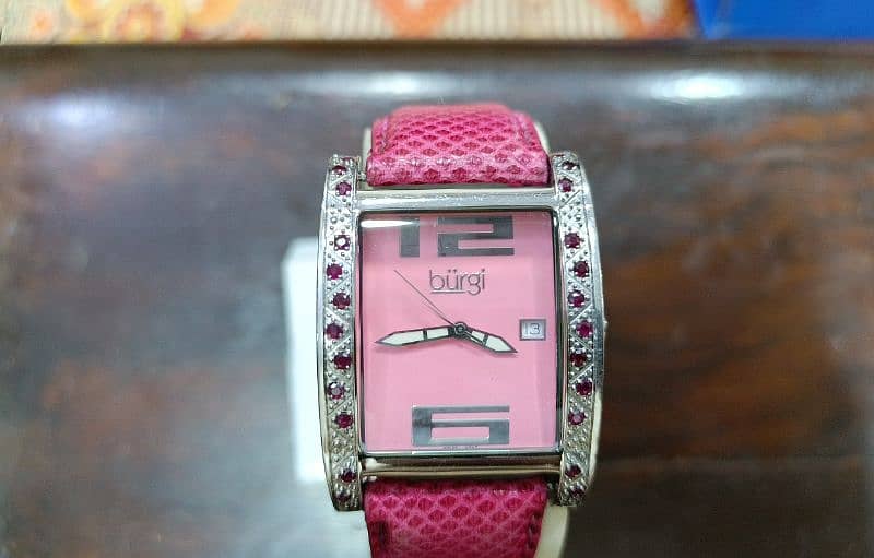 Original Burgi Pink Watch American Brand Swiss Machine in 10000 only 4