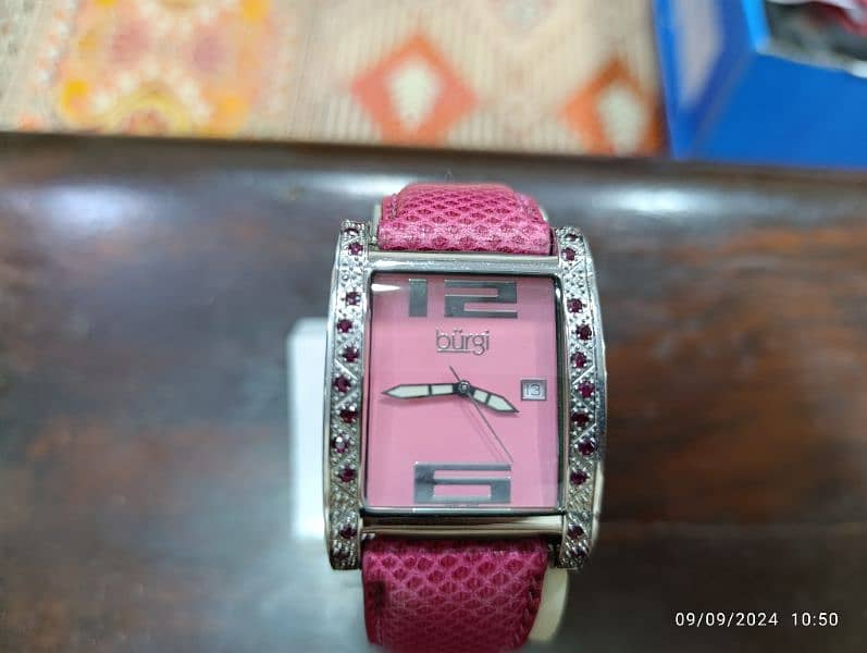 Original Burgi Pink Watch American Brand Swiss Machine in 10000 only 7