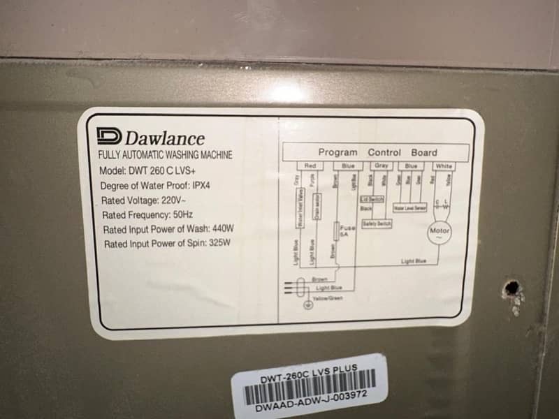 Dawlance Automatic Washing machine 9kg 2