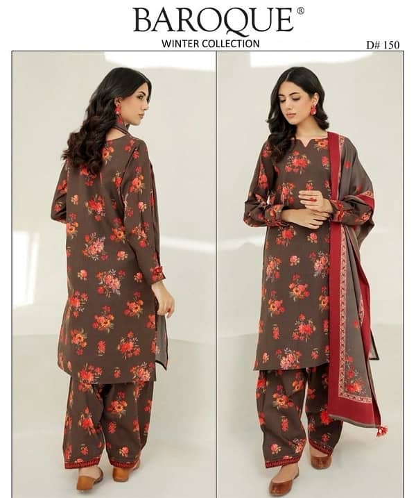 3pc khaddar/3 pcs woman unstitched khaddar/Khaddar Suit 1