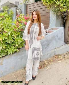 2 Pcs women's stitched linen printed suit ( Delivery Available)