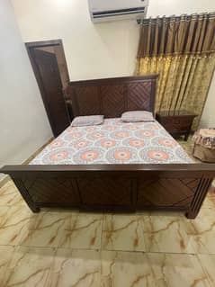 Selling king size bed with side table & mattress