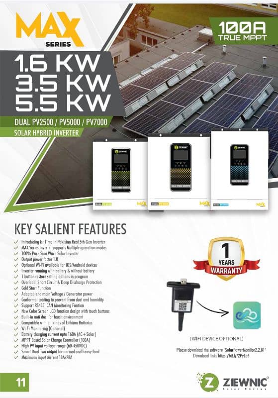 Ziewnic Max Series Dual PV2500 1.6KW Solar Hybrid Inverter 1