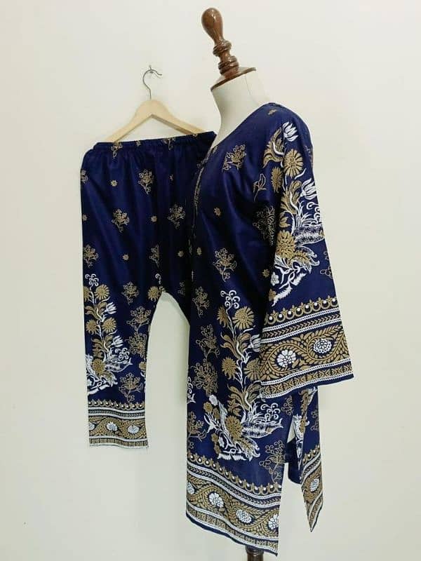 2 pcs Women's Stitched Lawn printed Suit 3