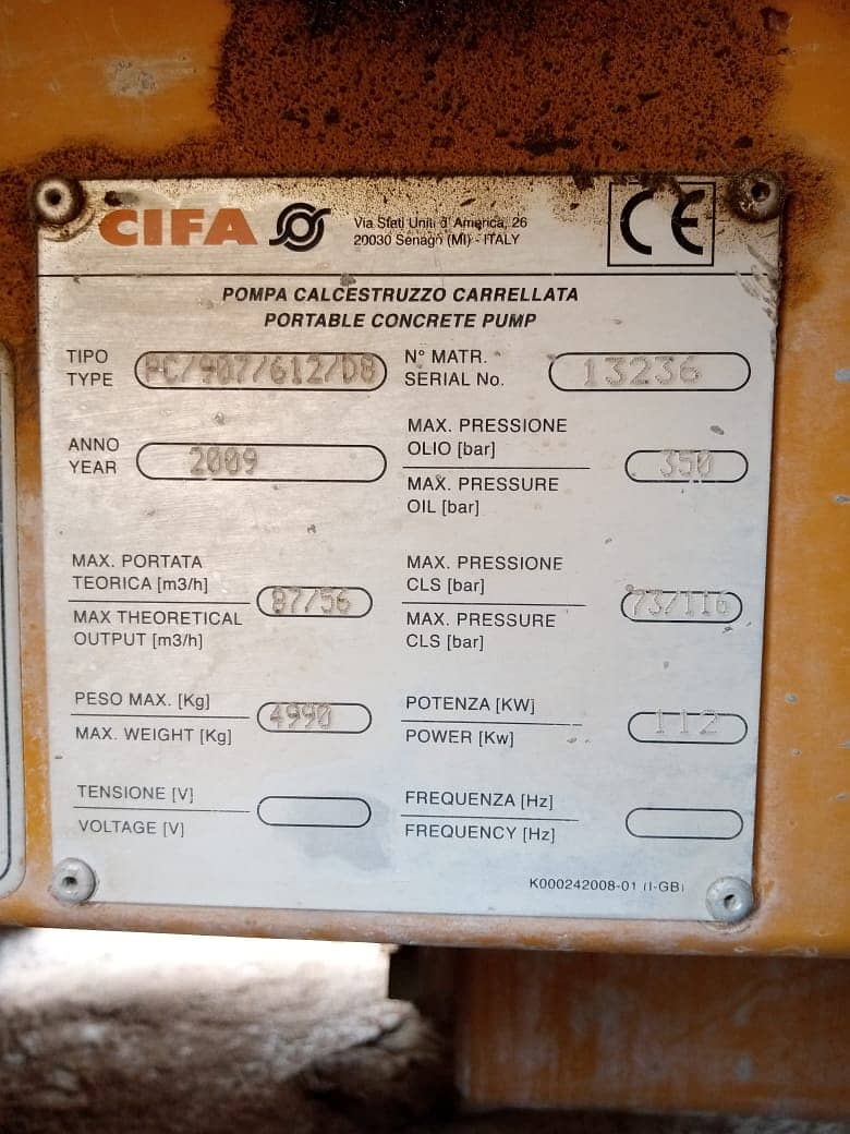 Stationery / Portable Concrete Pump CIFA 1