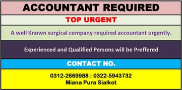 ACCOUNTANT REQUIRED FOR SURGICAL MANUFACTURING